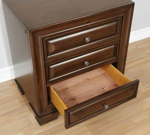 English Elm 3 Drawer Nightstand Brown Cherry with USB Power Outlet, LED Under-Drawer Lighting, Solid Wood Design B016P355925