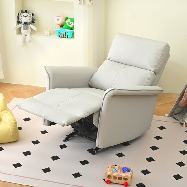 English Elm Manual Rocker Recliner Chair In Soft Pu Leather - Space-Saving Comfort For Nurseries & Living Rooms W1028S00048