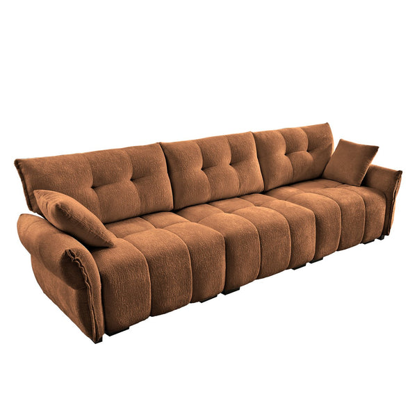 English Elm 3-Seater Sofa In Burnt Orange With 2 Pillows - Textured Chenille, Solid Wood Frame, Modular Design W714S01172