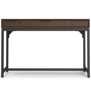 English Elm Banting Mid Century Small Desk in Walnut Brown – Solid Rubberwood, Metal Base, 2 Drawers + Keyboard Tray B136P283768
