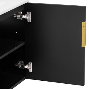 English Elm 60" Vintage Bathroom Vanity with Ceramic Sink Wall-Mount Modern Striped Design Durable MDF Wood Finish Black N710SS00010B