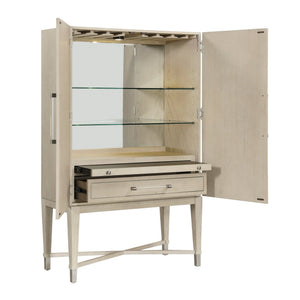 English Elm 1pc Oak Bar Cabinet with Led Mirrored Interior Stemware Rack and Pull Out Tray B011P474393