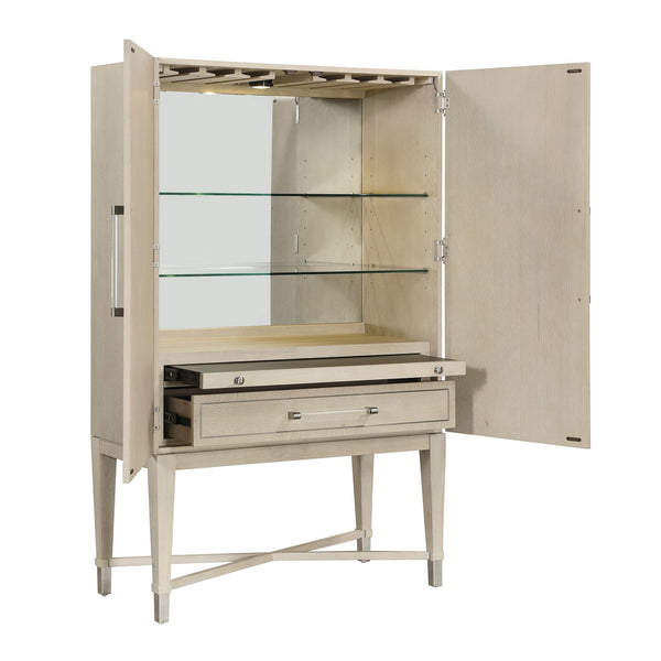 English Elm 1pc Oak Bar Cabinet with Led Mirrored Interior Stemware Rack and Pull Out Tray B011P474393