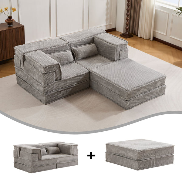 English Elm Compression Modular Floor Sofa Bed - Versatile, Soft Circle Fleece 2-Seater With Ottoman, No Tools Needed! W3723S00028