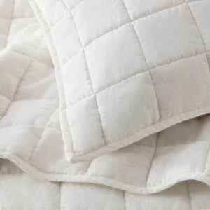English Elm 3-piece French Linen Quilt Set Garment Washed Breathable Box Stitched Bedding White B035P408295