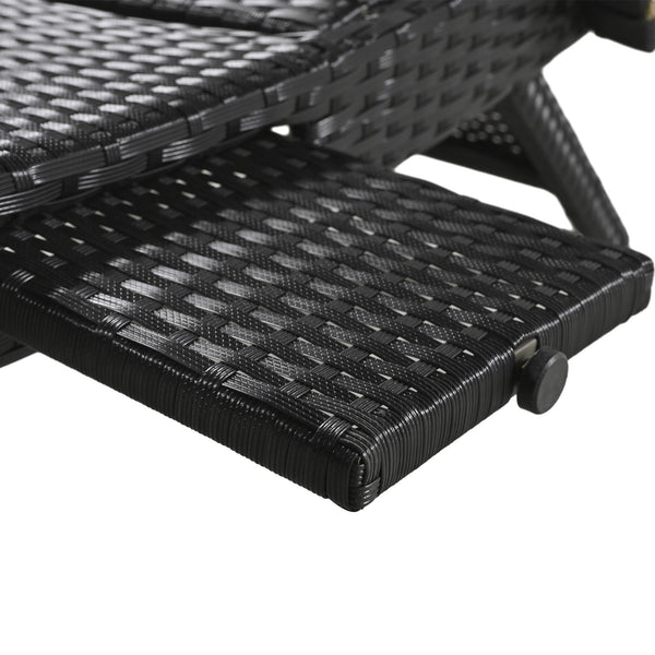English Elm K&K 80" Outdoor Wicker Chaise Lounge Set of 2 with 2000H UV Wicker, Pull-Out Side Table, 4-Position Recliner Black WF321204AAB