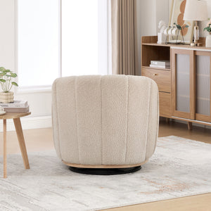 English Elm 31.89 Inch Chenille Tufted Swivel Barrel Armchair Pumpkin Sculpted Design for Living Rooms Wheat W3098P397229