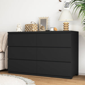 English Elm Modern Six Drawer Dresser with Wave Panel Fronts Handleless Design for Bedroom W409P371347