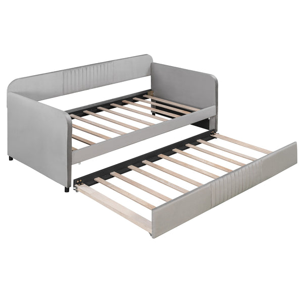 English Elm Upholstered Velvet Twin Daybed with Pull Out Trundle Sofa for Guest or Kids Room LP100127AAE