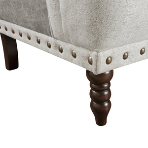 English Elm 1pc Beige Accent Chair – Button-Tufted Fabric, Nailhead Trim, Solid Wood Frame, Luxurious Living Room Seat B011P281844