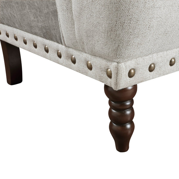 English Elm 1pc Beige Accent Chair – Button-Tufted Fabric, Nailhead Trim, Solid Wood Frame, Luxurious Living Room Seat B011P281844
