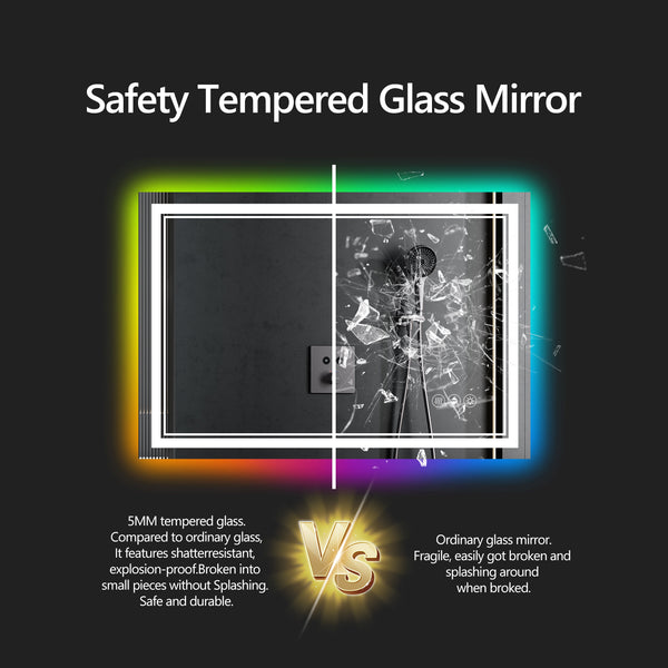English Elm 60X30 Frameless Led Smart Bathroom Mirror With Rgb Backlight, Anti-Fog & Dimmable Lighting Features T3757P347010