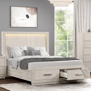 English Elm King Platform Bed Set with Led Headboard Oak Veneer Storage and Two Nightstands B2741S00863
