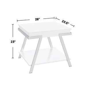 English Elm Rectangular End Table With Open Shelf - Modern High Gloss White Accent For Stylish Living Spaces B016P373010-GIGA