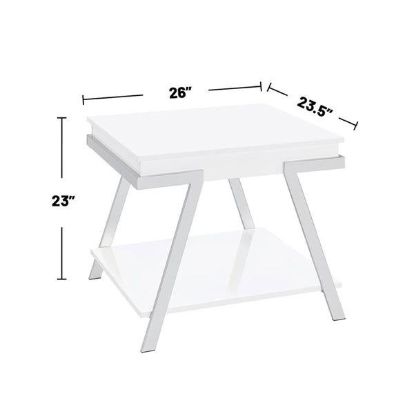 English Elm Rectangular End Table With Open Shelf - Modern High Gloss White Accent For Stylish Living Spaces B016P373010-GIGA