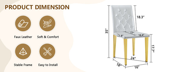 English Elm 4-piece Brown Suede Dining Chair Set with Tufted Back and Walnut Metal Legs Gold,Light Gray W1151P361185