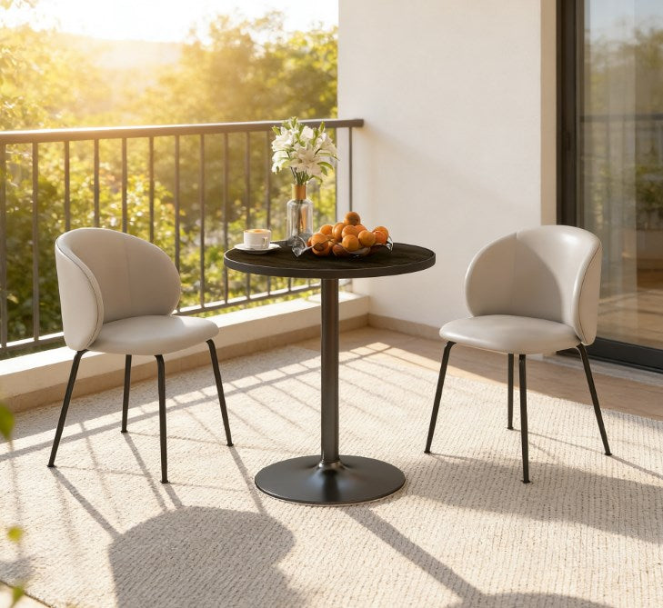 English Elm Modern Round Dining Table with Black Wood Grain Mdf Top for Compact Living Spaces T3971P429458
