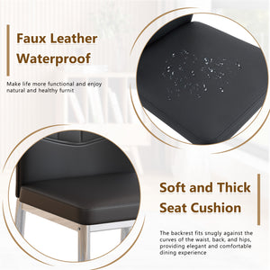 English Elm Set of 6 ergonomic dining chairs with shell-pattern back, 37" height, breathable tech fabric, sturdy metal legs and adjustable anti-slip feet for stable, comfortable seating during meals Black+Silver W1151P359608