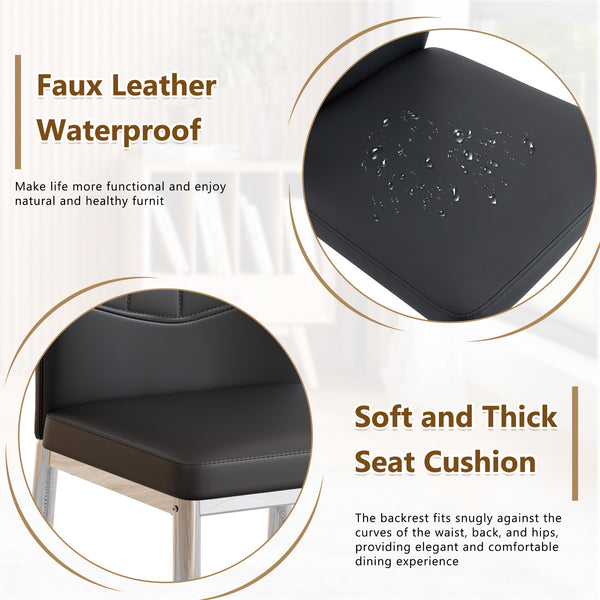 English Elm Set of 6 ergonomic dining chairs with shell-pattern back, 37" height, breathable tech fabric, sturdy metal legs and adjustable anti-slip feet for stable, comfortable seating during meals Black+Silver W1151P359608