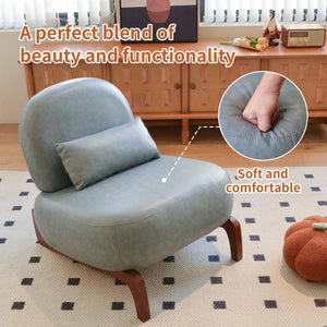 English Elm Cute Faux Leather Armless Accent Chair Solid Wood Legs Cushioned Seat Modern Blue W2105P440973