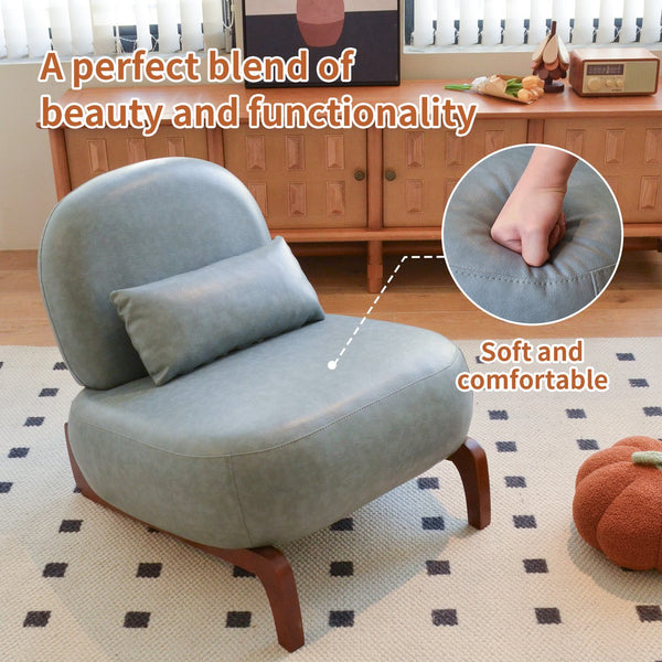 English Elm Cute Faux Leather Armless Accent Chair Solid Wood Legs Cushioned Seat Modern Blue W2105P440973