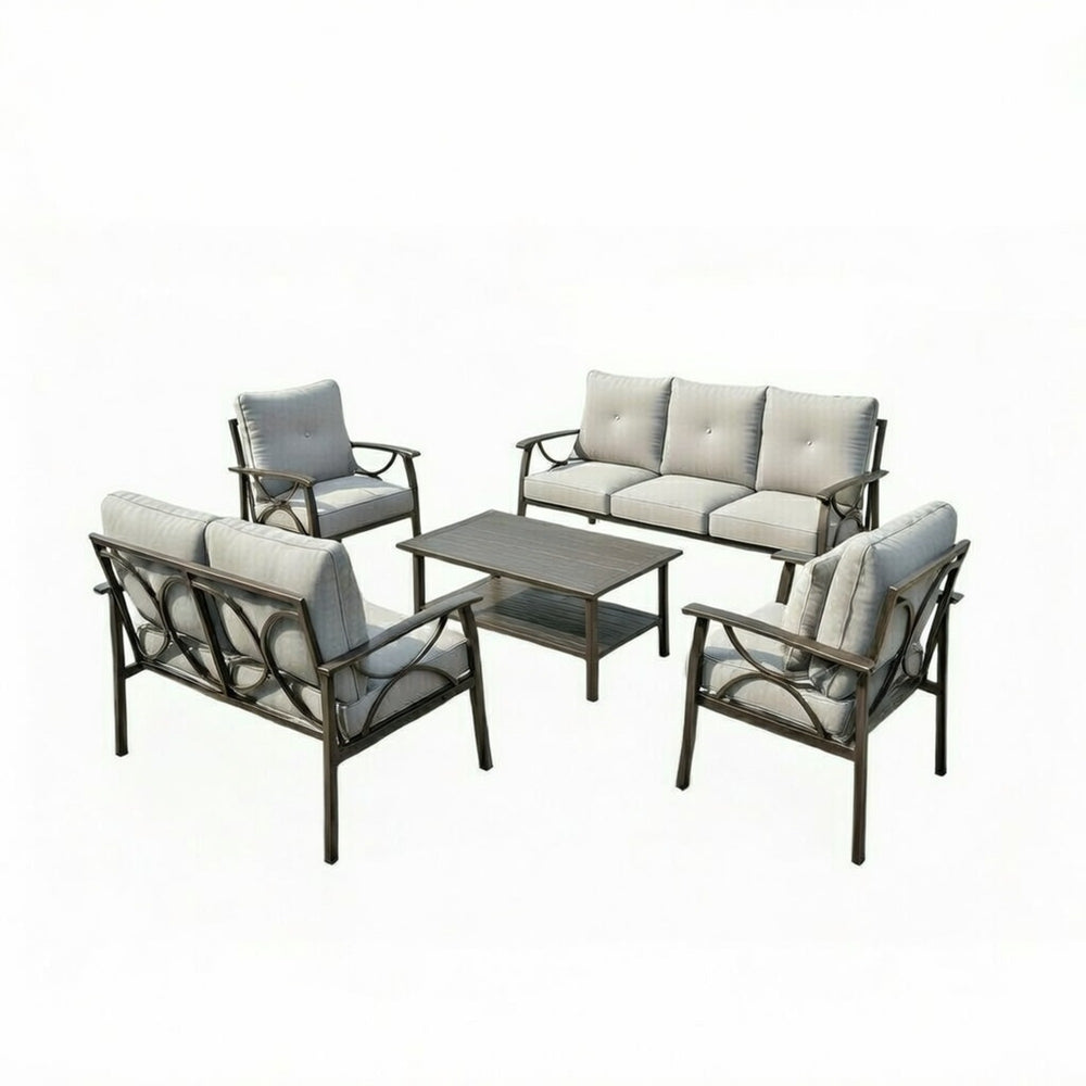 English Elm 5-piece Outdoor Conversation Set Steel Frame Patio Sofa Loveseat Chairs Table Gray B082S00126