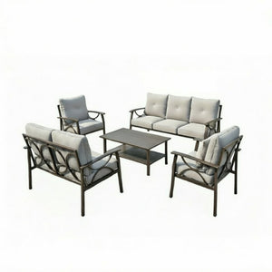 English Elm 5-piece Outdoor Conversation Set Steel Frame Patio Sofa Loveseat Chairs Table Gray B082S00126