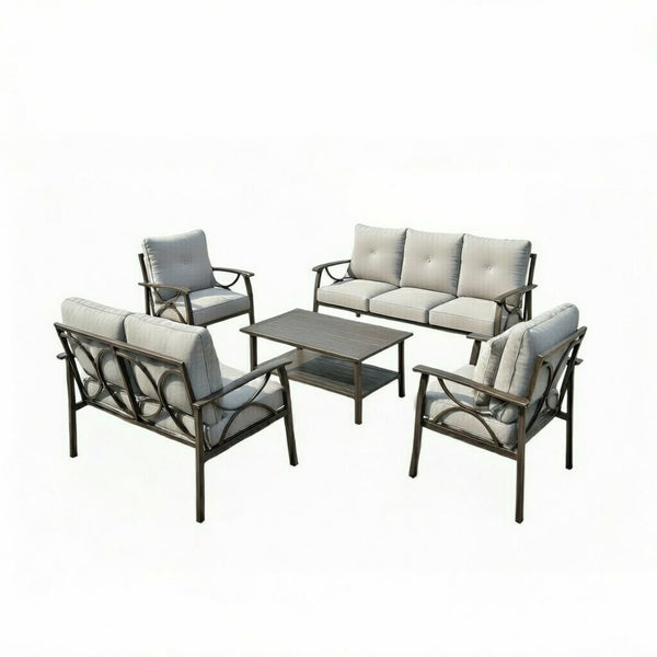 English Elm 5-piece Outdoor Conversation Set Steel Frame Patio Sofa Loveseat Chairs Table Gray B082S00126