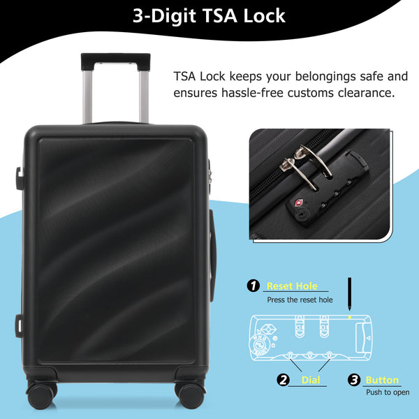 English Elm Luggage 3 Piece Hard Shell Abs Suitcase Set with Spinner Wheels and Tsa Lock Black N730P304620B