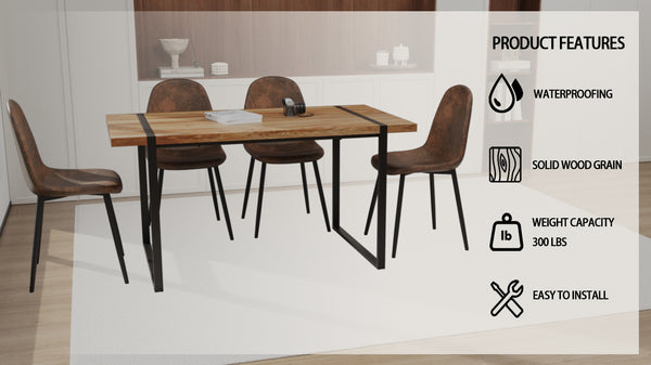 English Elm 59" Natural Wood Dining Table Set With 3 Modern Suede Chairs - Industrial Farmhouse Style, Durable Design W2189S00625