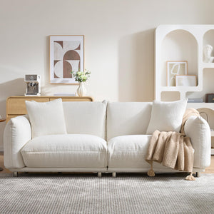 English Elm Cozy Three Seat Sofa Stain Resistant Fabric Hardwood Frame for Modern Living Rooms White W3226P371354