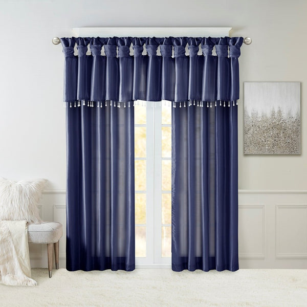 English Elm Twist Tab Lined Faux Silk Window Curtain Panel In Navy, 50X108" - Elegant Design, Enhanced Privacy B03598205-GIGA