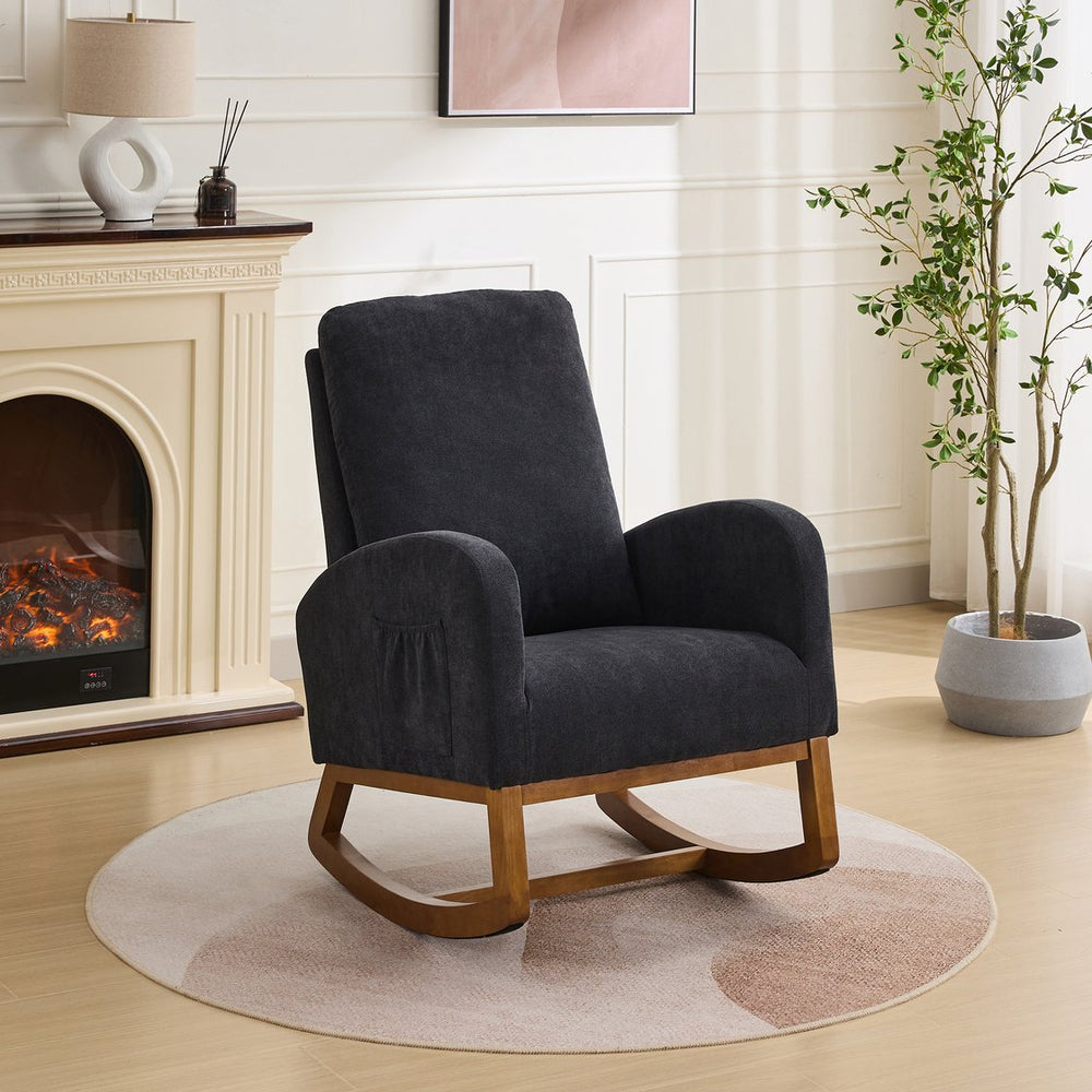 English Elm 27.2"w Wingback Glider Rocker Polyester Nursery Chair with Walnut Rubberwood Base W3188P304603