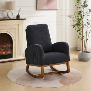 English Elm 27.2"w Wingback Glider Rocker Polyester Nursery Chair with Walnut Rubberwood Base W3188P304603