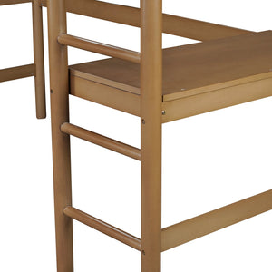 English Elm Twin Triple Rubberwood Bunk Bed with Ladders & Guardrails, Space-Saving Modular Design for Families Natural W504S00183