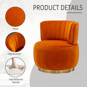 English Elm 360 Swivel Barrel Chair Velvet Accent Sofa with High-Density Foam, Sturdy Hardwood Frame, 300lb Capacity Orange W395102774