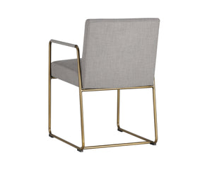 Sunpan Balford Dining Armchair - Elegant Mid-Century Design with Comfortable Seat and Antique Brass Frame Arena Cement