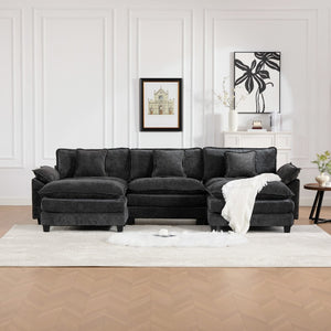 English Elm Wider Armrest 3-Seat Sectional Sofa - Modern Chenille Couch For Living Room, Easy Assembly, Black W1143S00040-GIGA