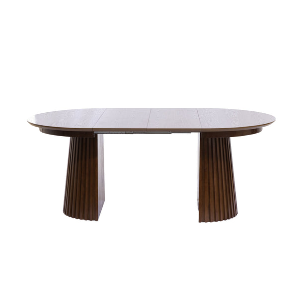 English Elm 47"-78" Extendable Round Oval Dining Table Fluted Pedestal Seats 8 Mid Century N768P399828D_N768P399829D