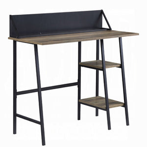 English Elm Rustic Oak And Black 2-Tier Writing Desk With H-Shape Base, Device Holder & Compact Design For Small Spaces B062P209210-GIGA