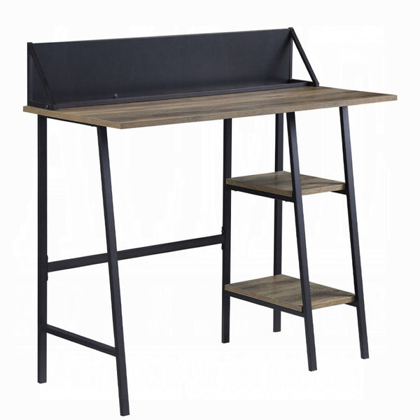 English Elm Rustic Oak And Black 2-Tier Writing Desk With H-Shape Base, Device Holder & Compact Design For Small Spaces B062P209210-GIGA