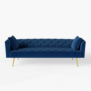 English Elm Modern Tufted Velvet Sleeper Sofa Retro Style Convertible Fold Flat for Compact Spaces Blue W2353P399459