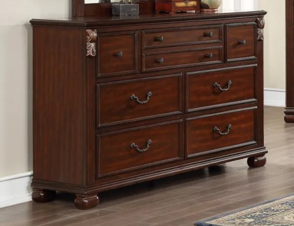 English Elm Traditional Dark Cherry Dresser with Carved Lion Claw Accents and Bun Feet Storage B011P448887
