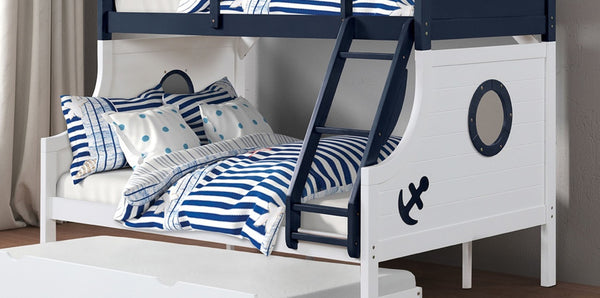 English Elm Twin Over Full Bunk Bed With Trundle - Modern Nautical Design, Safety Rails, And Space-Saving Solution B2741S00490-GIGA