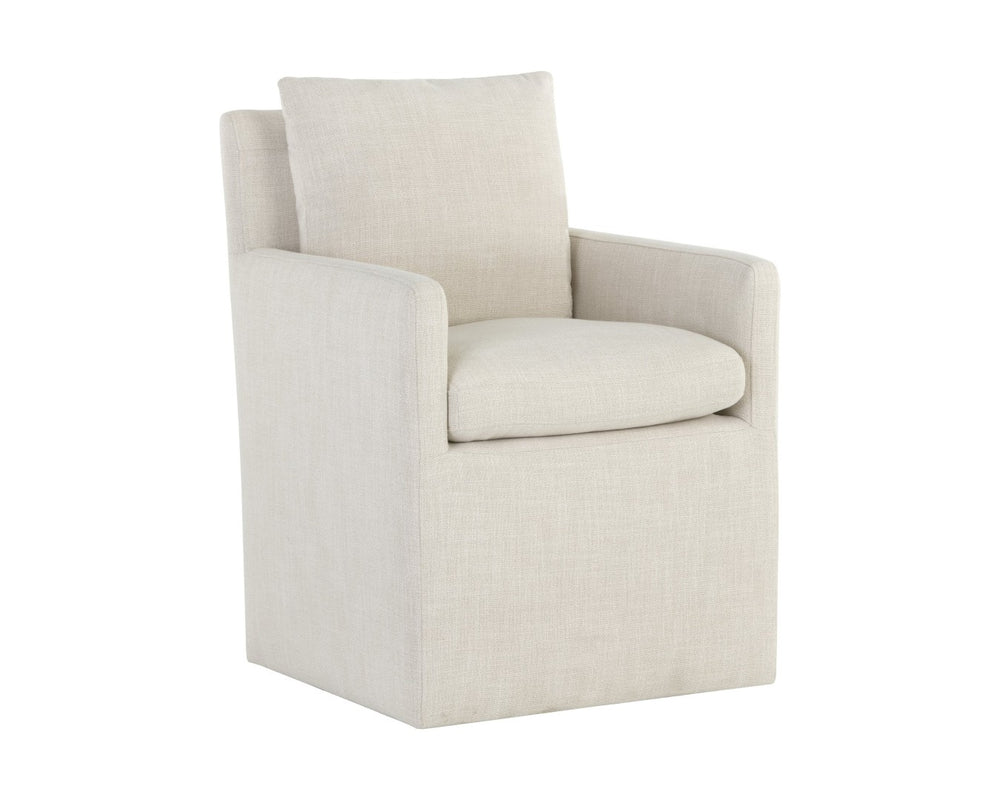 Sunpan GLENROSE Wheeled Dining Armchair in Effie Linen - Elegant Comfort with Mobility & Timeless Style 106570V