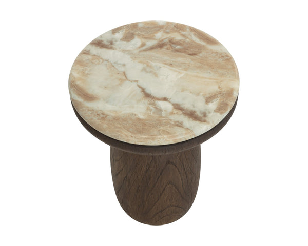 Sunpan ORULA End Table - Elegant Marble-Look Top with Warm Oak Base - Perfect Accent for Any Room 112808