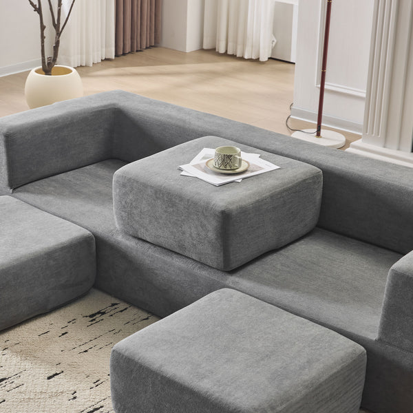 English Elm Ebern Designs Convertible Sectional Sofa – Cozy Chenille Sleeper With 3 Footrests For Small Spaces W1829P280222