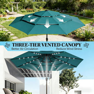 English Elm Garden Cantilever Patio Umbrella with Solar Led Lights and Upf30 Polyester Canopy Teal T3971P481872
