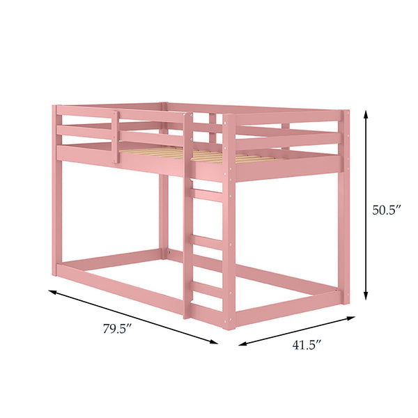 English Elm Pink Twin Loft Bed Solid Pine Frame with Built-In Ladder, Guardrail & 13-Slat Airflow Support, Space-Saving Design B062P189211
