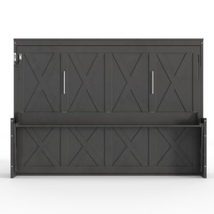 English Elm Queen Murphy Bed with Fold Down Desk Led Lighting and Usb Port for Home Office Dark Gray W1580S00457